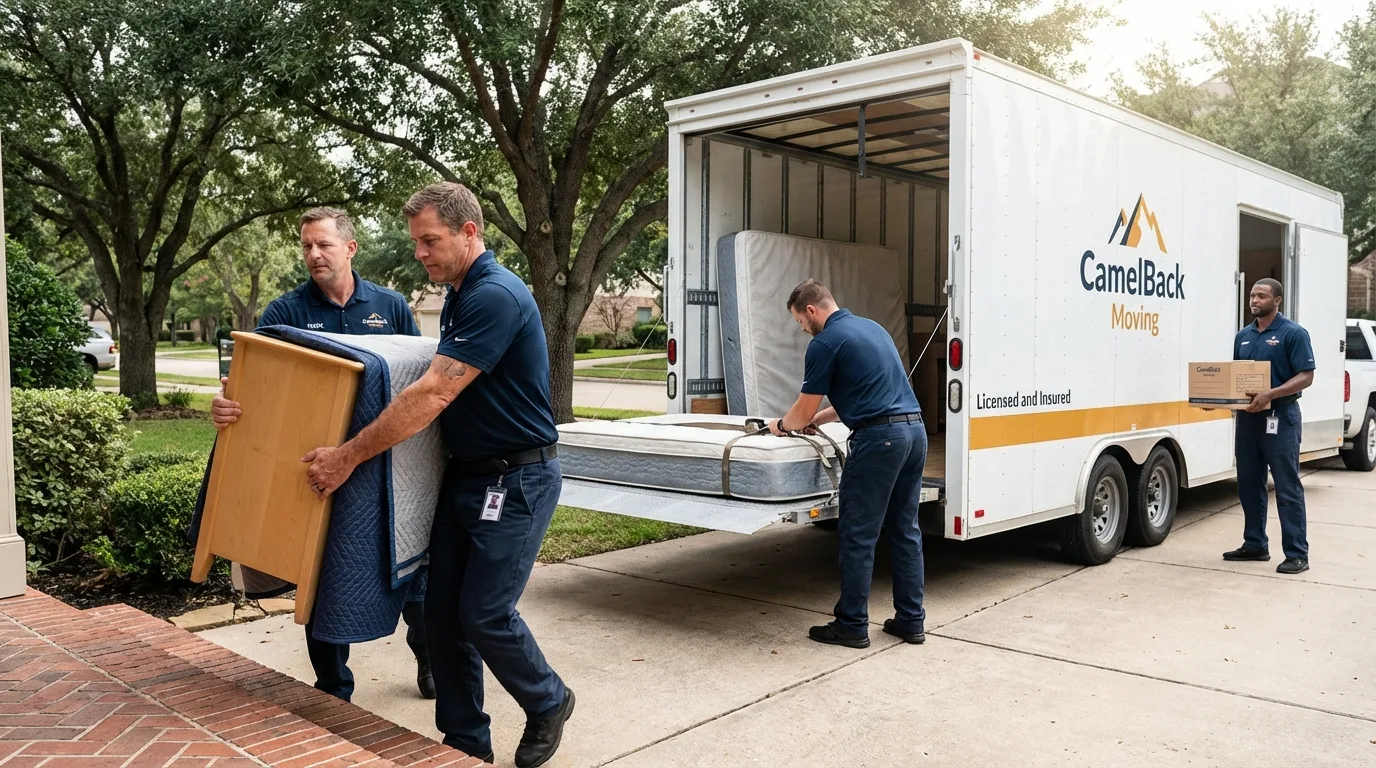 Crew loading residential truck for cross-state move from Middletown, CA